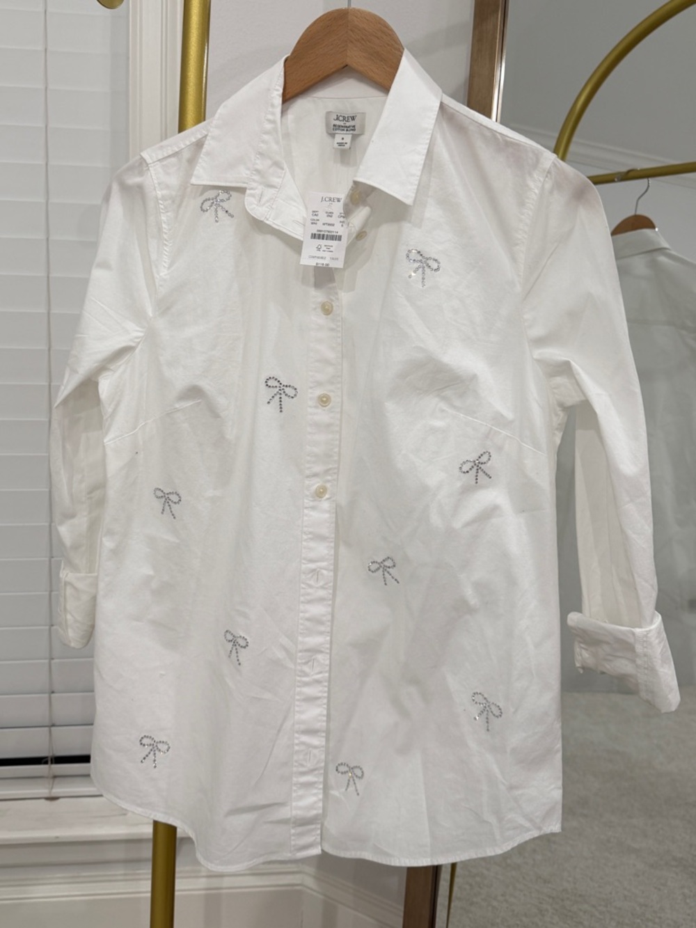 J. Crew White Button-Down Shirt with Embroidered Bows